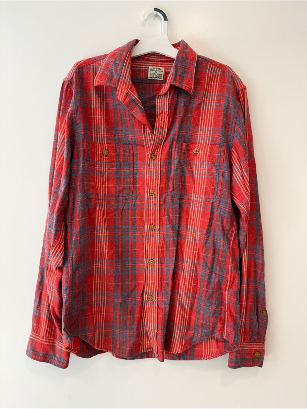 Red/Orange Plaid Long-Sleeve Men's Shirt